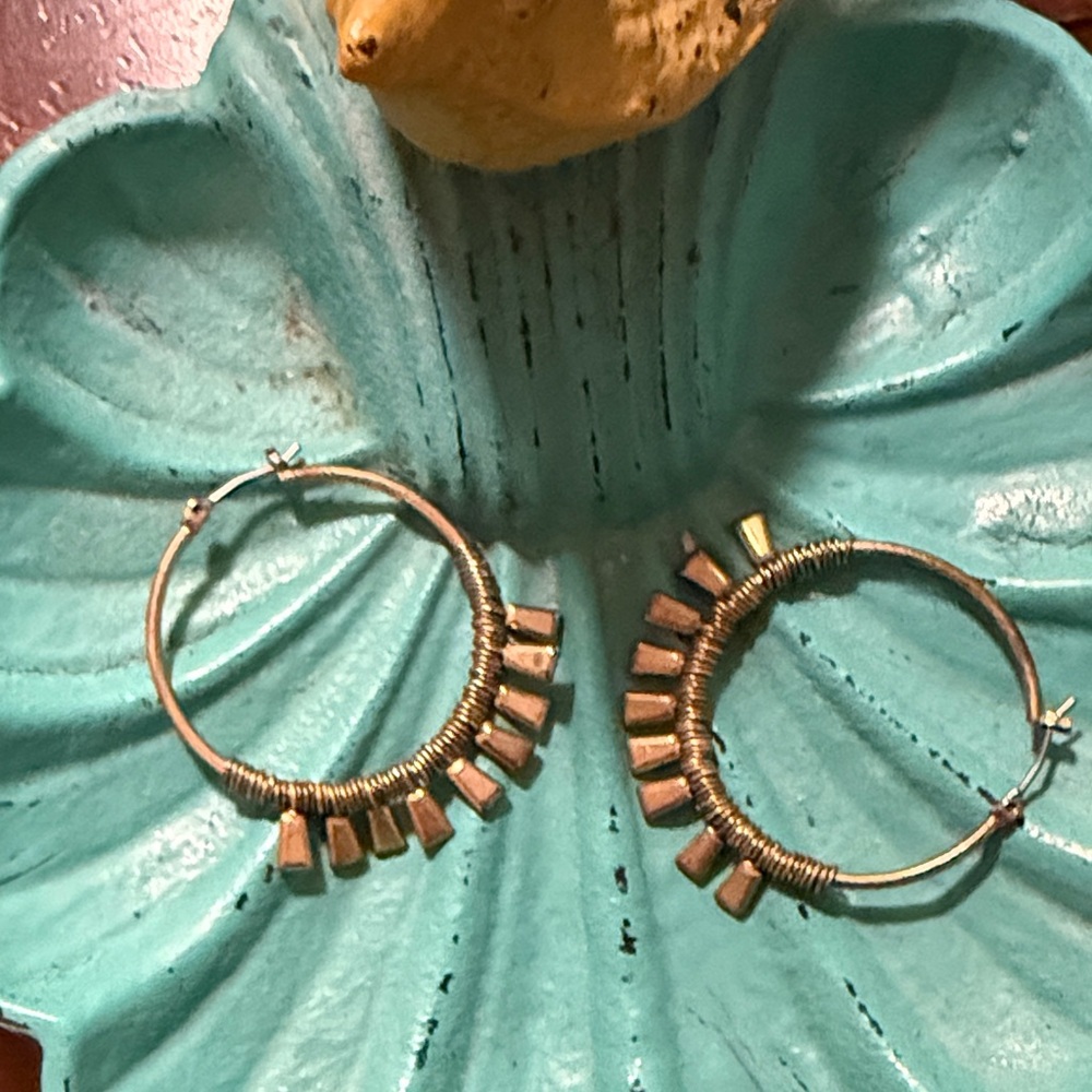 Stella & Dot Gold Hoop Earrings with Textured Accents
